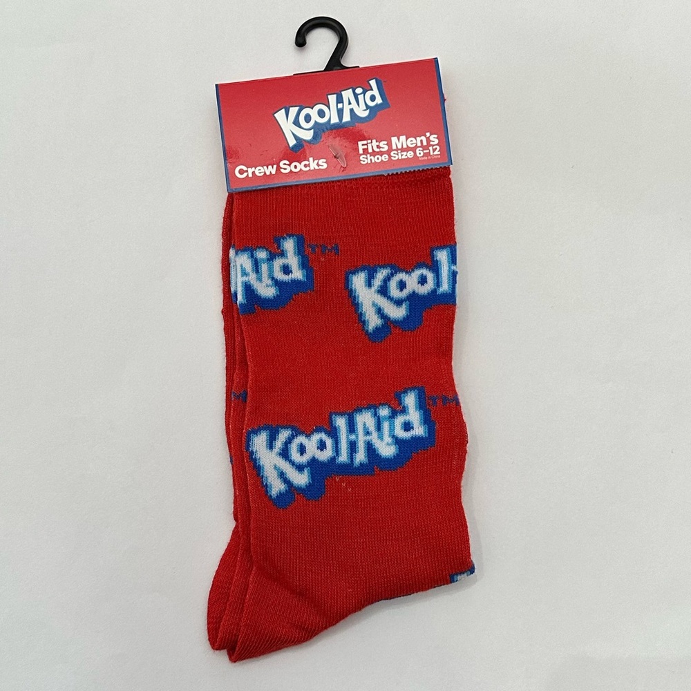 Kool-Aid Men’s Crew Socks in Red Shoe Size 6-12 Retro 90’s Fun Gift